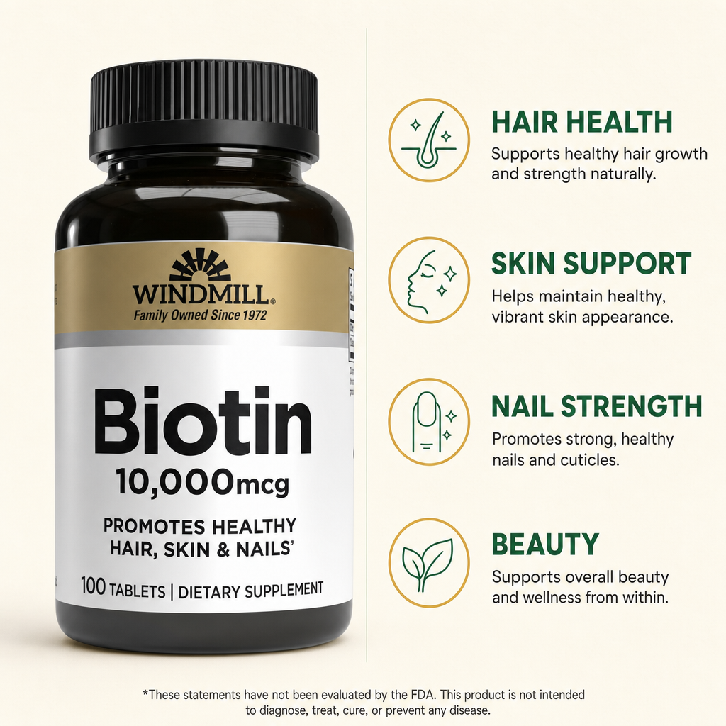 Windmill Biotin 10,000mcg Hair & Skin Support Tablets 100ct — view 2