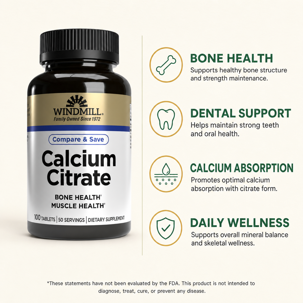 Windmill Calcium Citrate Bone & Teeth Support Tablets 100ct — view 2