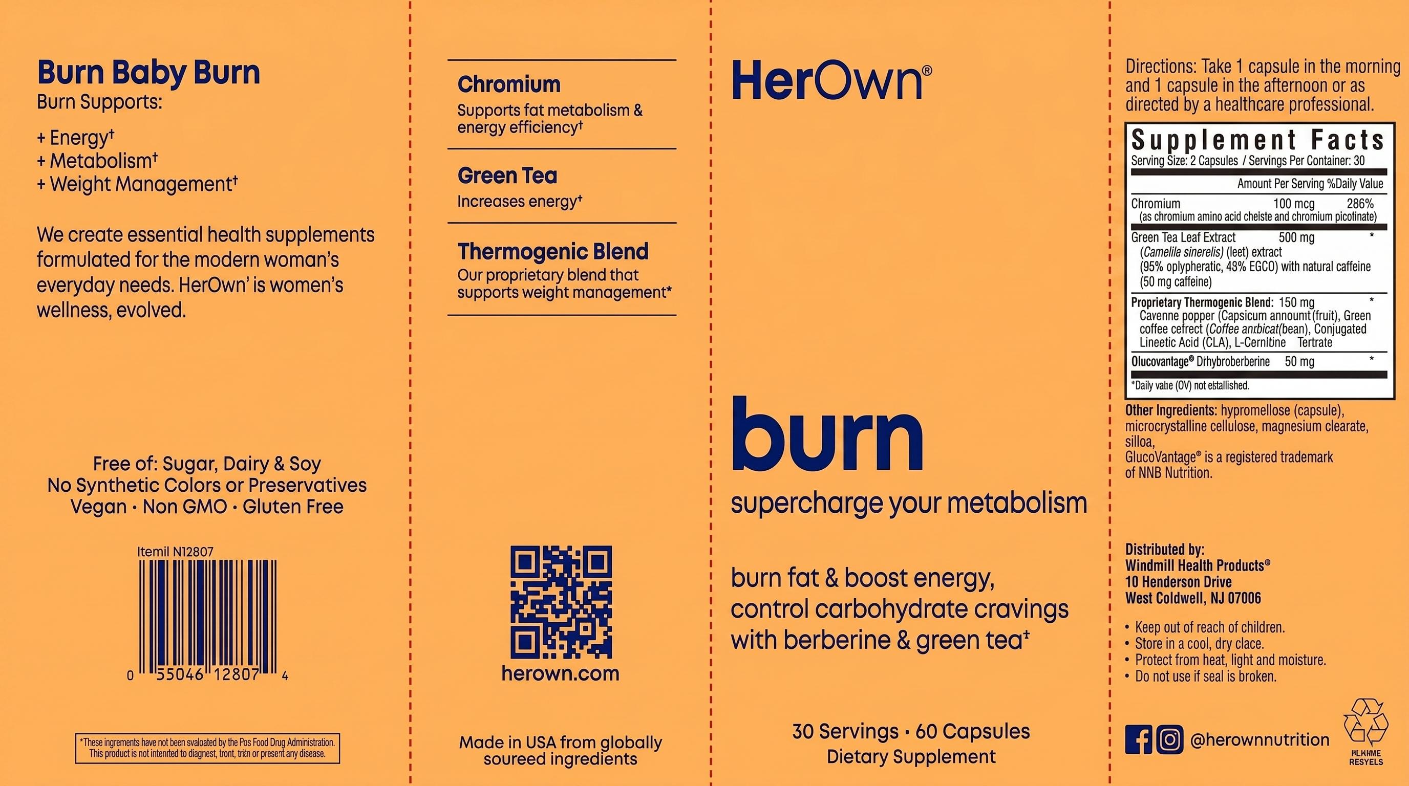 HerOwn Burn Women's Metabolism Support Capsules 60ct — view 2