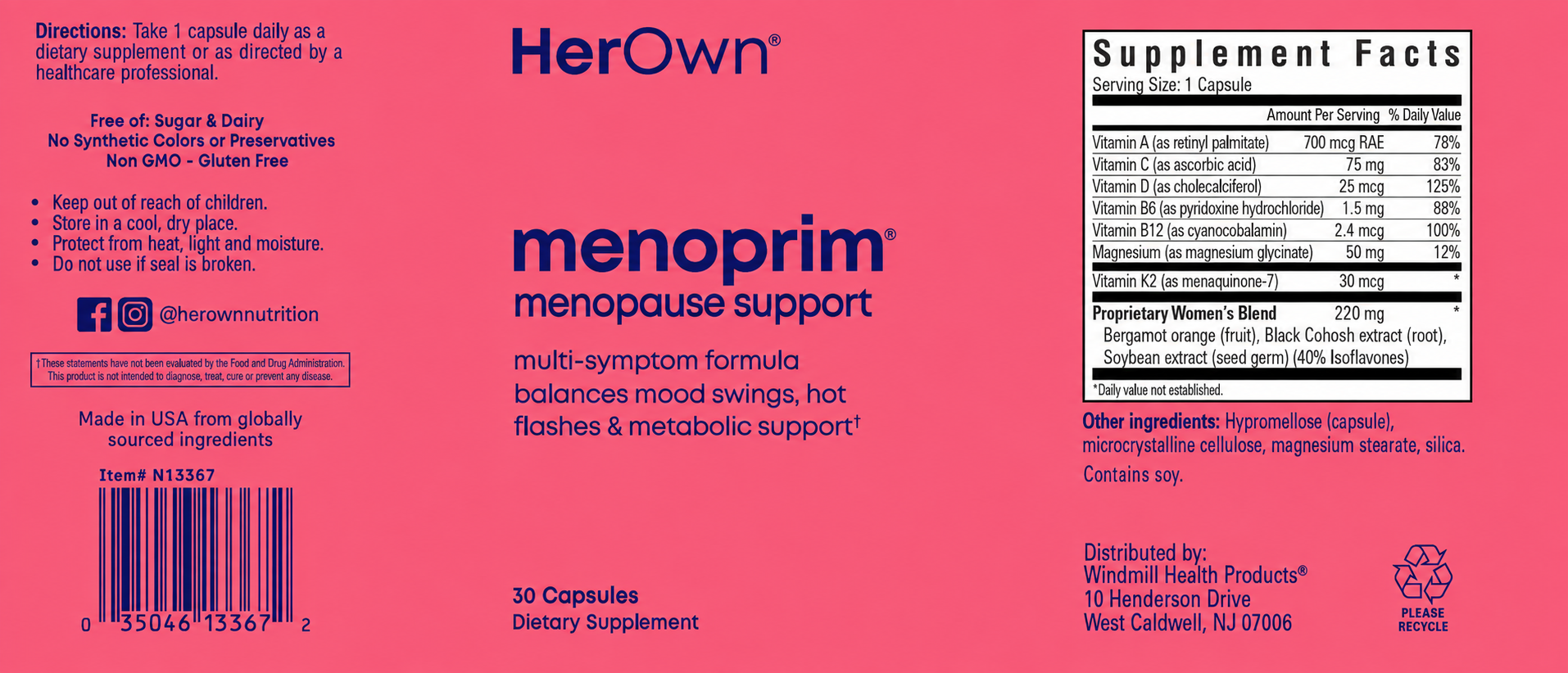 HerOwn Menoprim Menopause Support Capsules 30ct — view 2