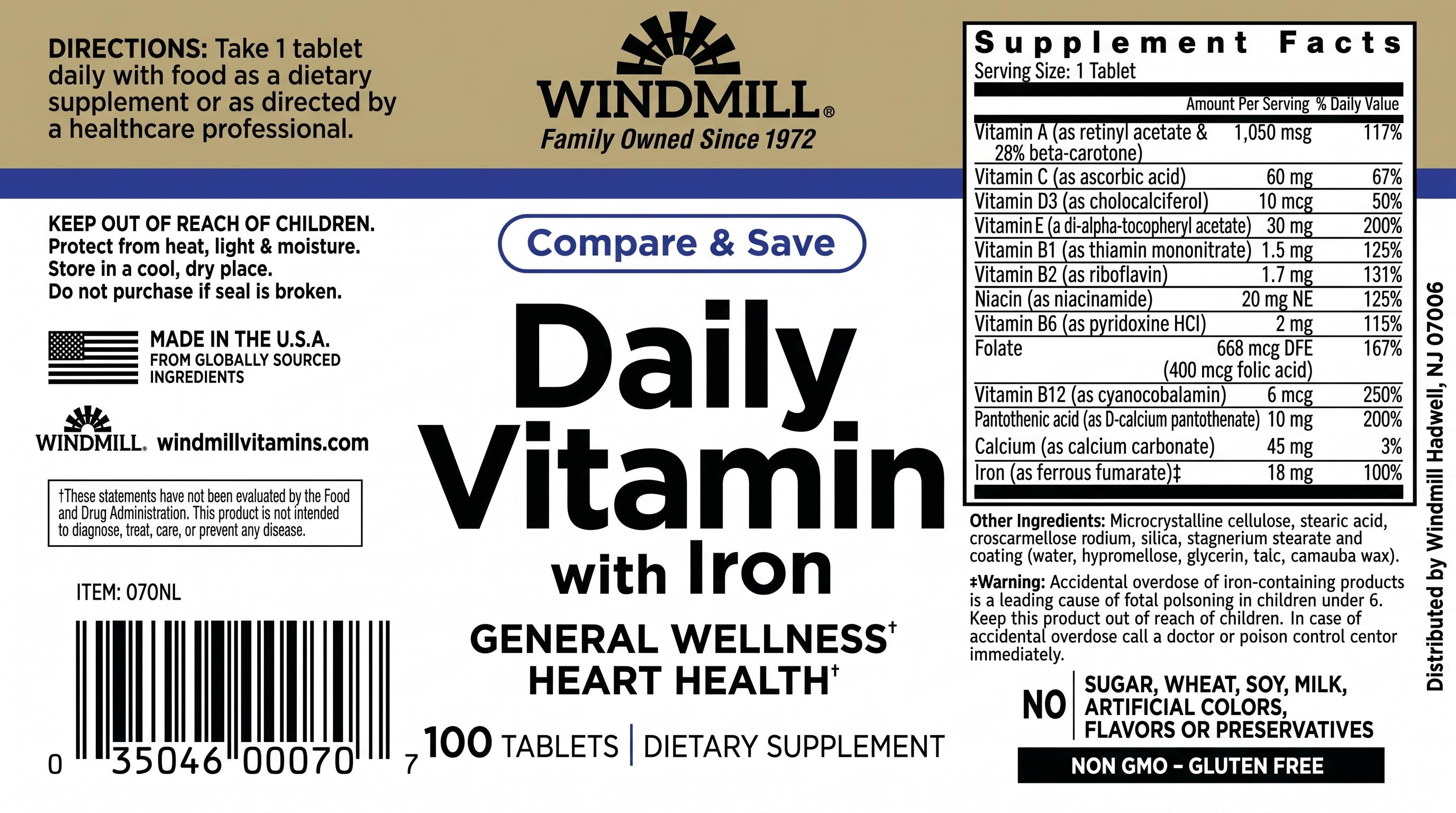Windmill Daily Vitamin with Iron Tablets 100ct — view 2