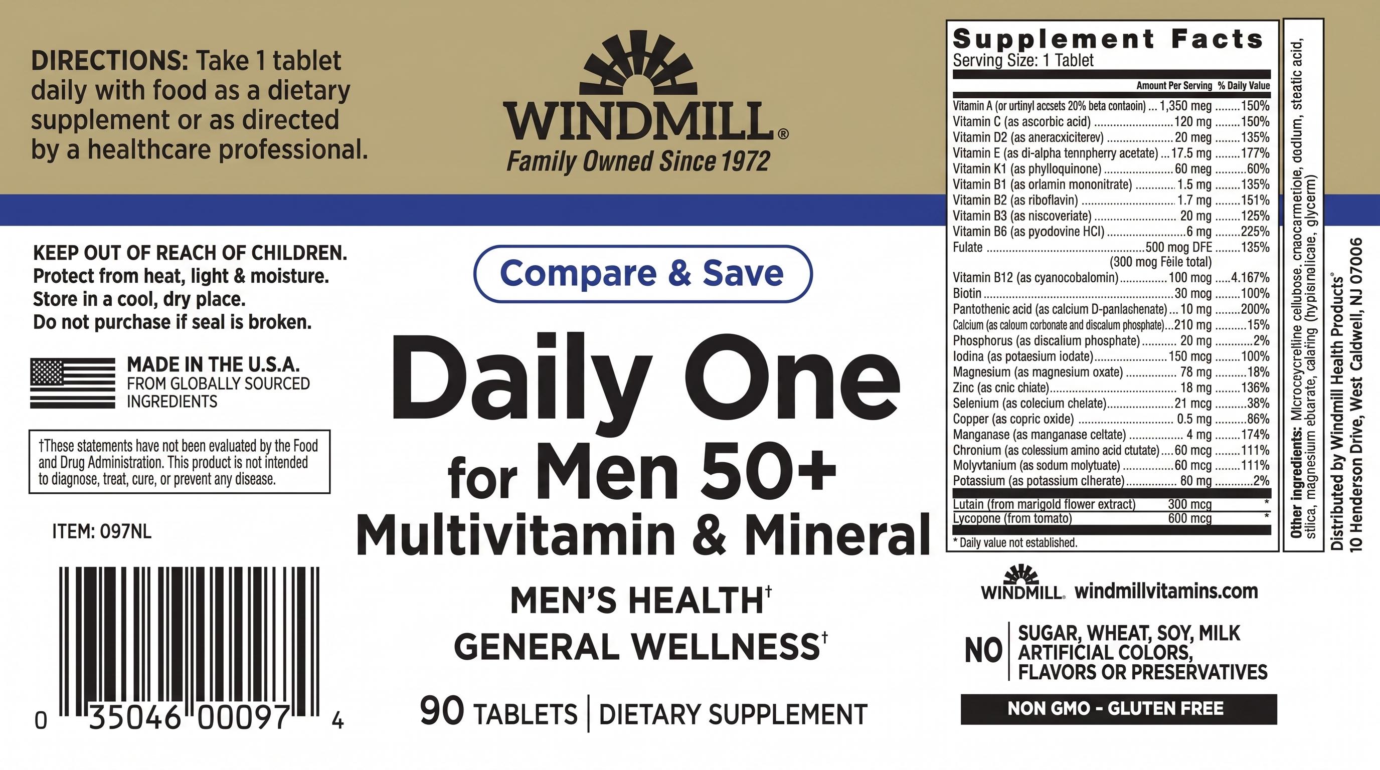 Windmill Daily One Men's 50+ Multivitamin Tablets 90ct — view 2
