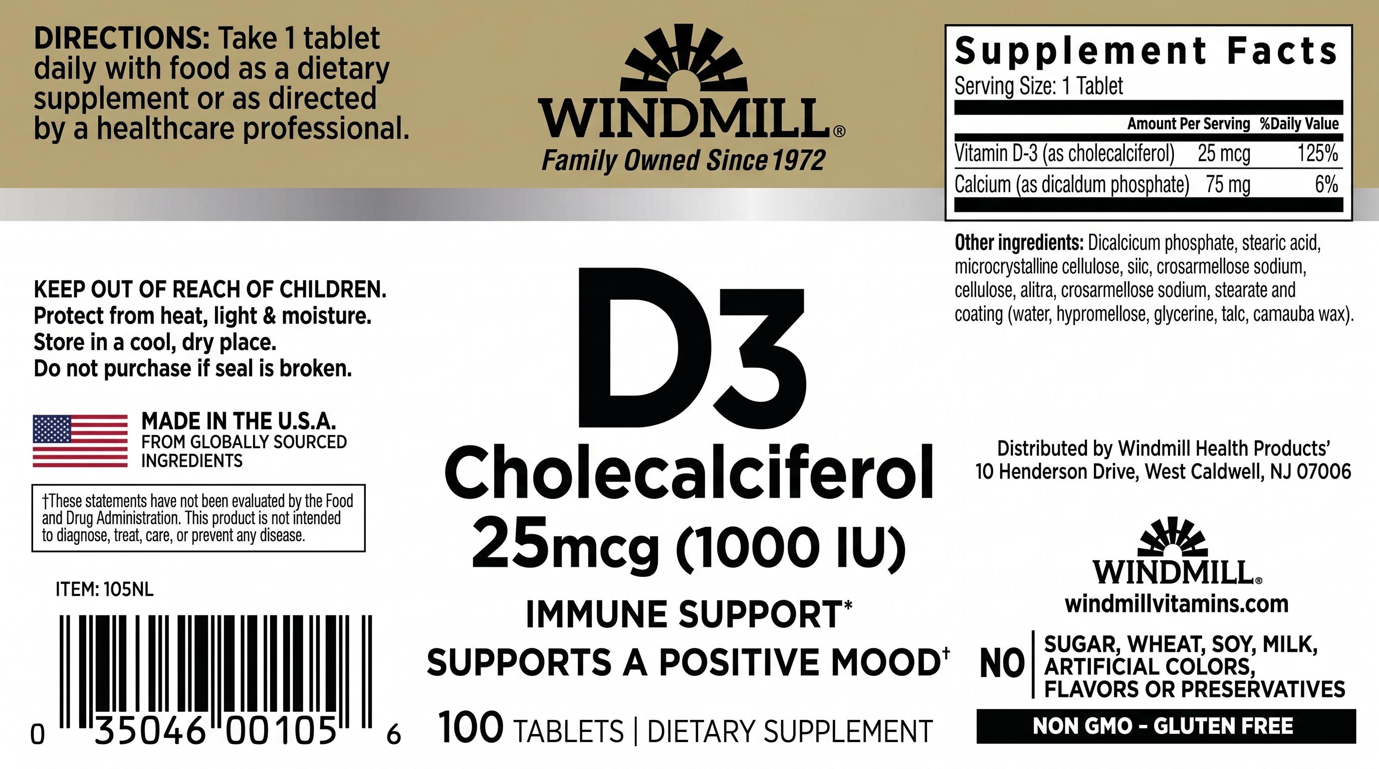 Windmill Vitamin D3 1000 IU Bone & Immune Support Tablets 100ct — view 2