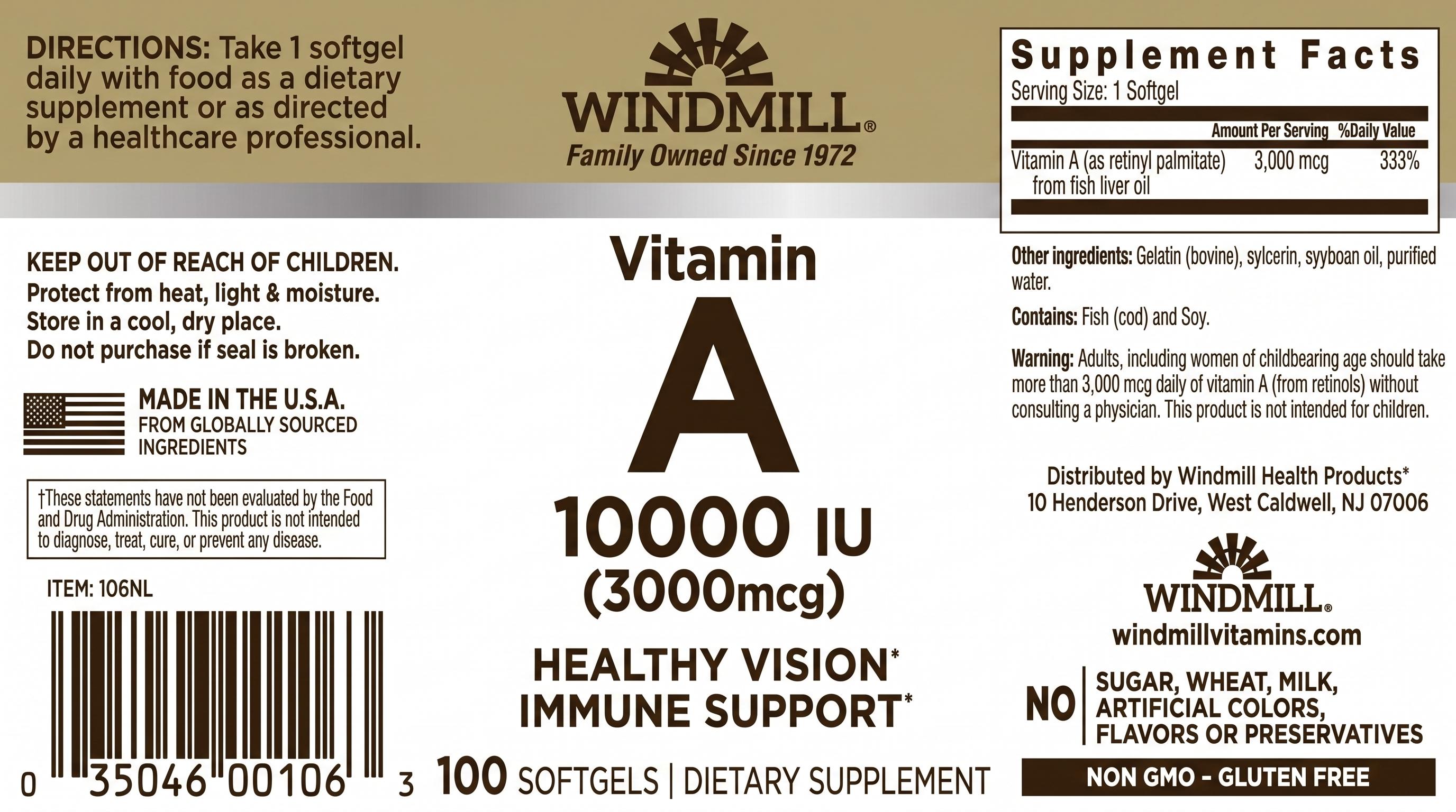 Windmill Vitamin A 10000 IU Softgels 100ct — view 2