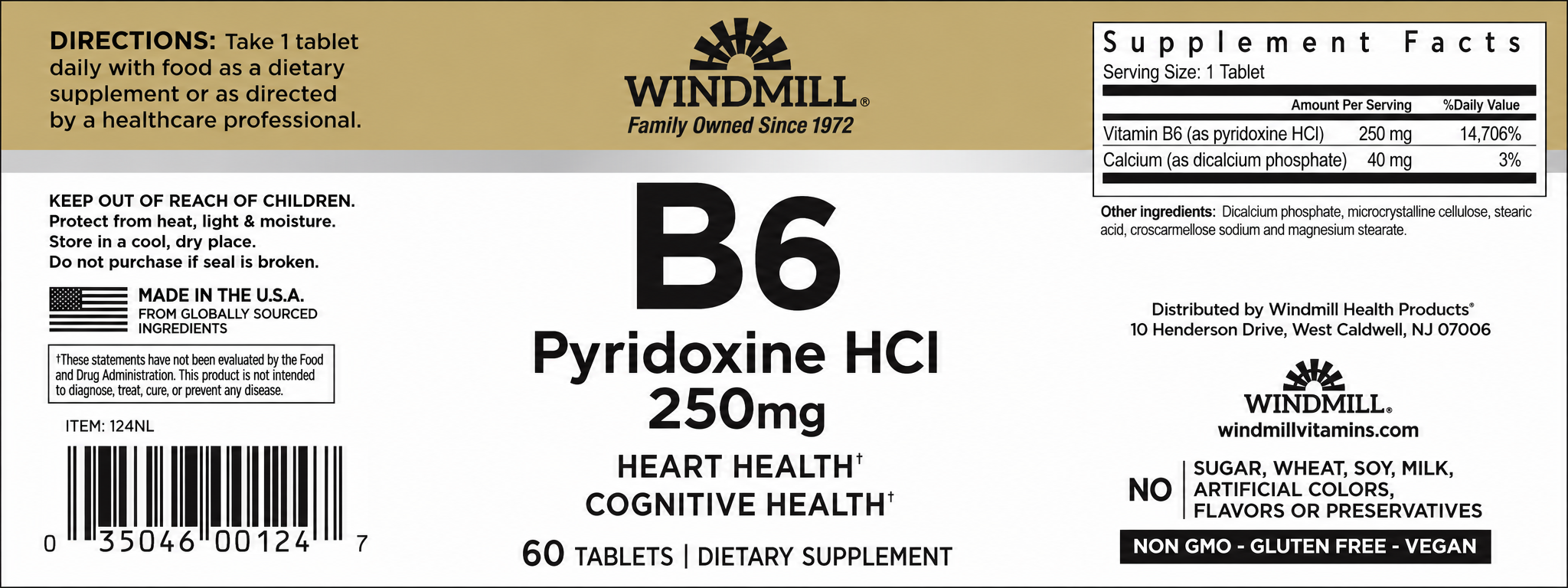 Windmill Vitamin B6 Pyridoxine HCl 250mg Tablets 60ct — view 2