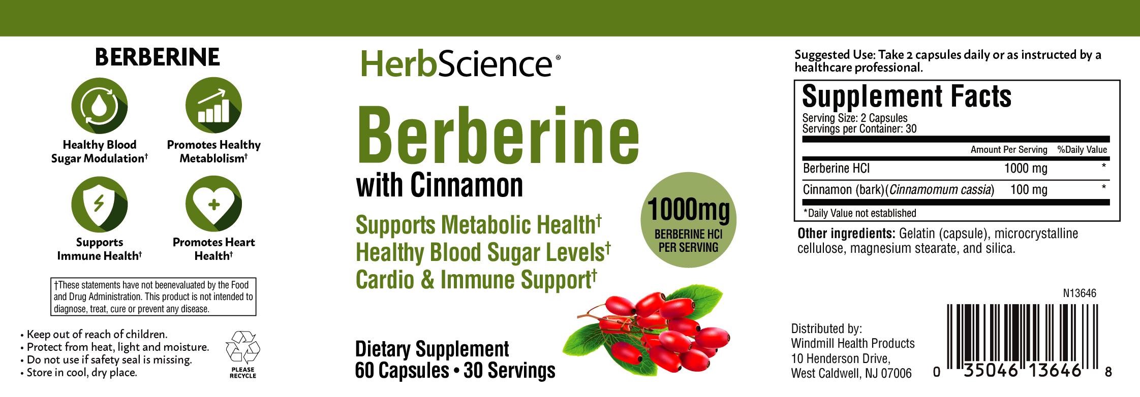 HerbScience Berberine with Cinnamon Blood Sugar Support Capsules 60ct — view 2