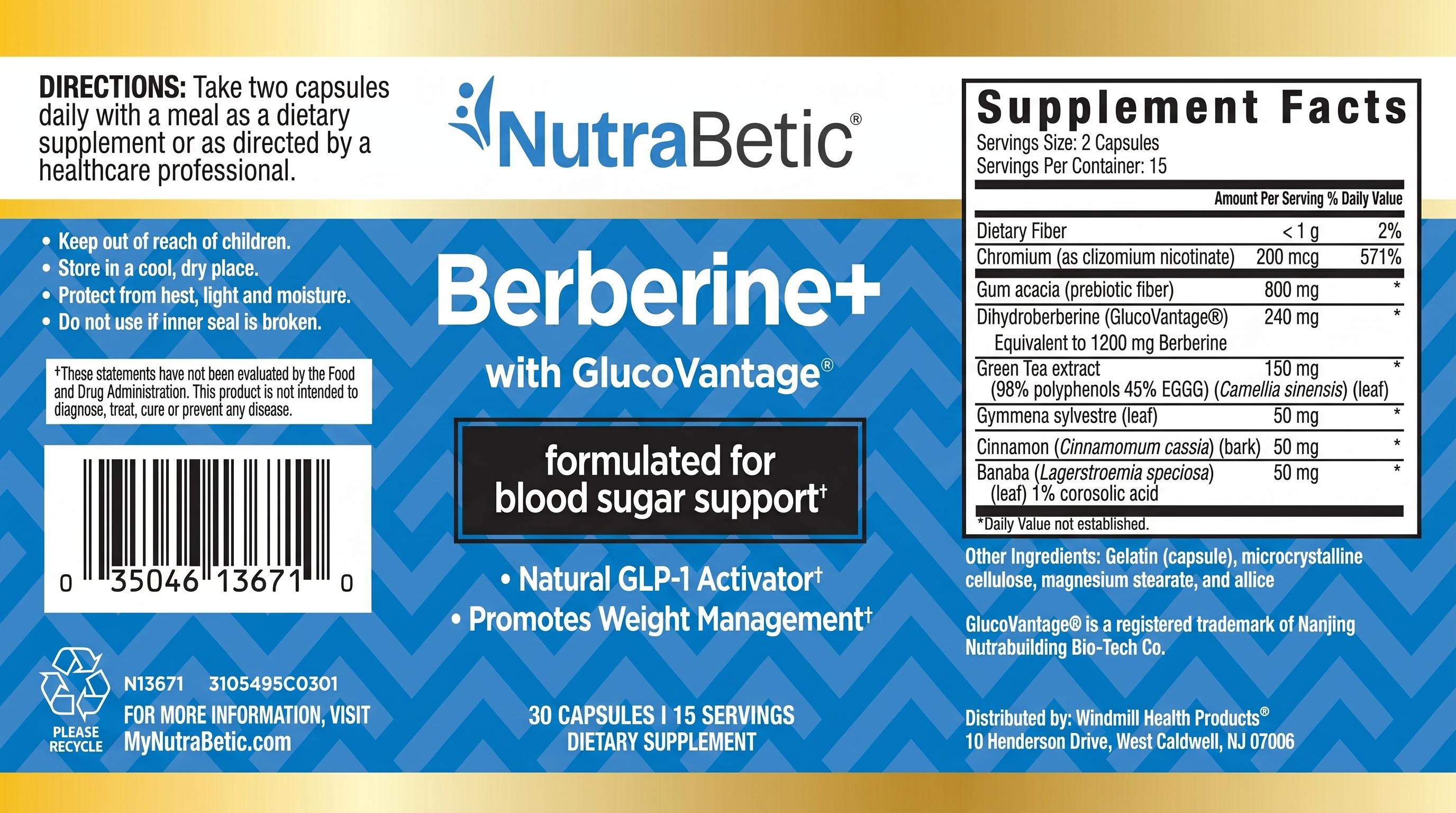 NutraBetic Berberine Plus Blood Sugar Support Capsules 30ct — view 2
