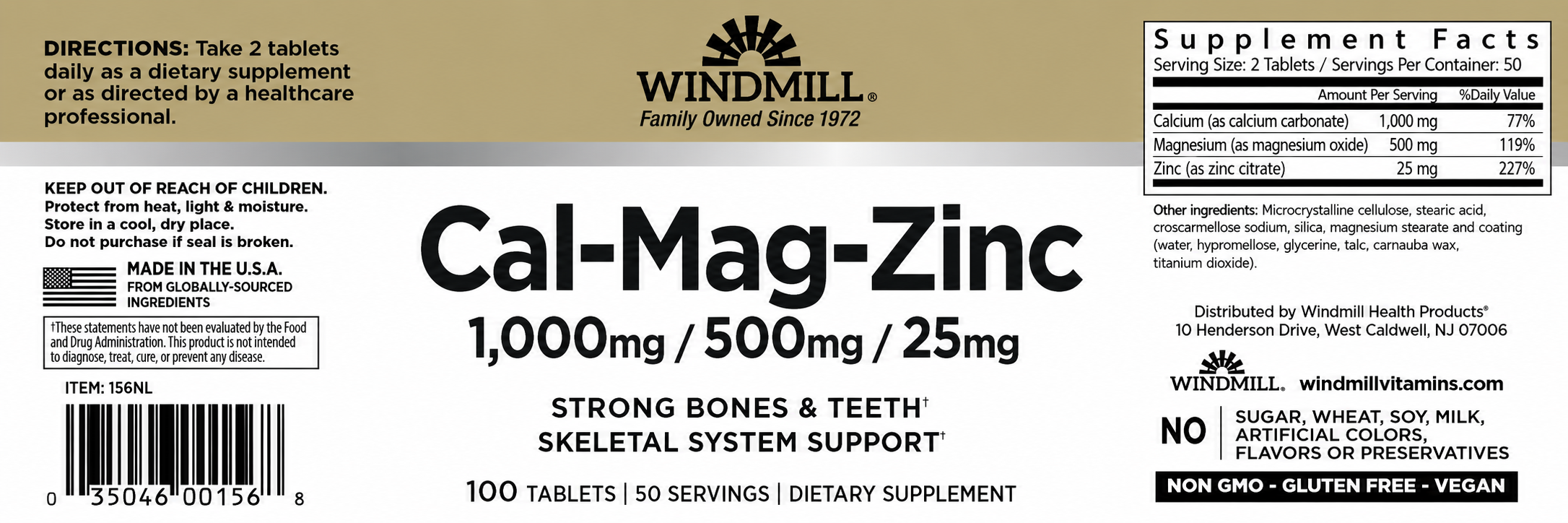 Windmill Cal-Mag-Zinc Bone Health Support Tablets 100ct — view 2