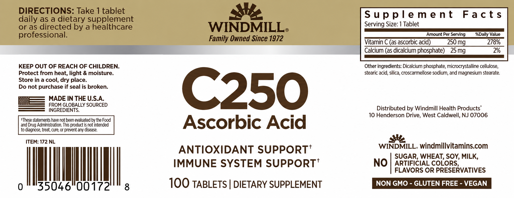 Windmill C250 Ascorbic Acid Immune & Antioxidant Support Tablets 100ct — view 2