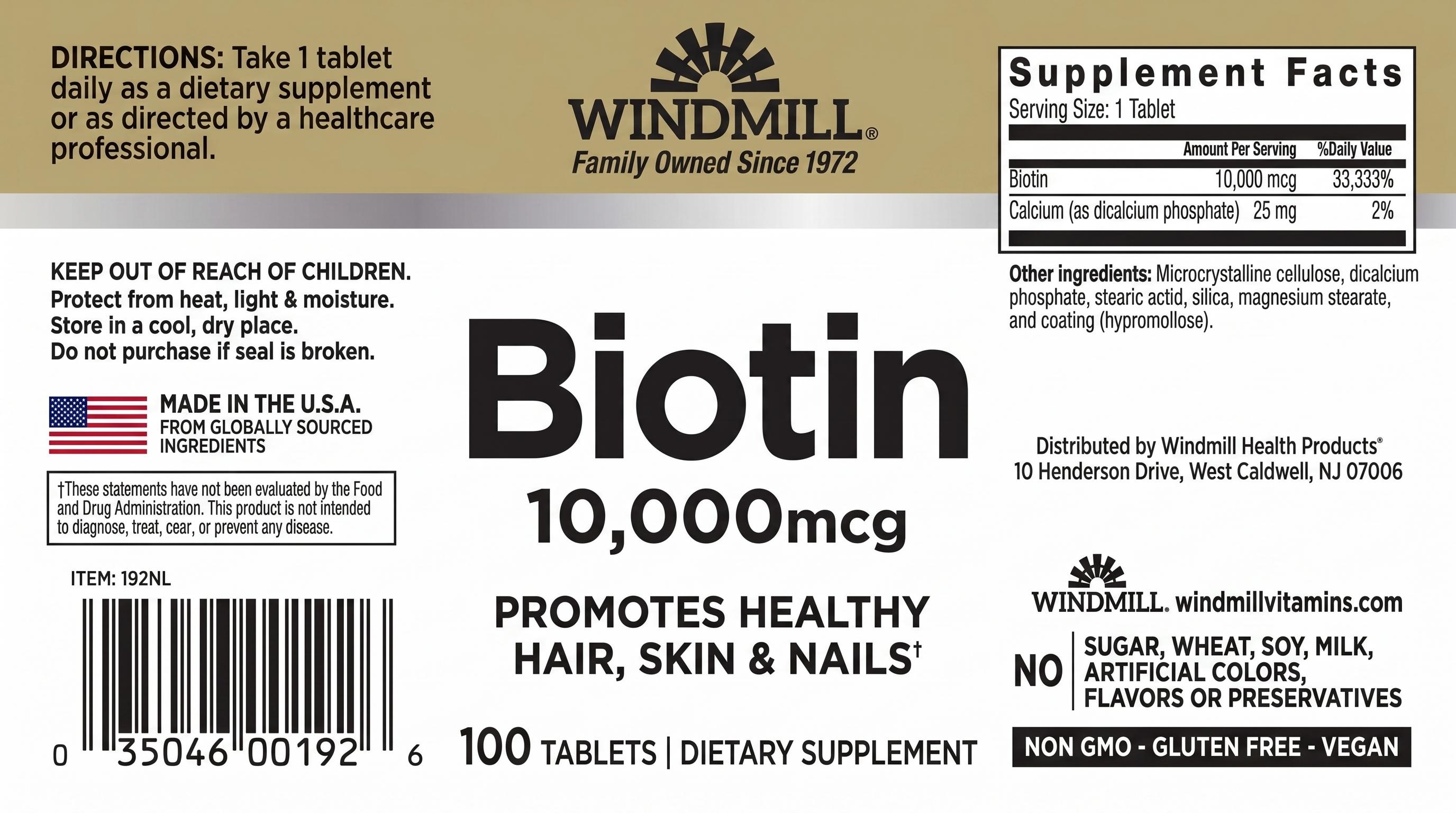 Windmill Biotin 10,000mcg Hair & Skin Support Tablets 100ct — view 3