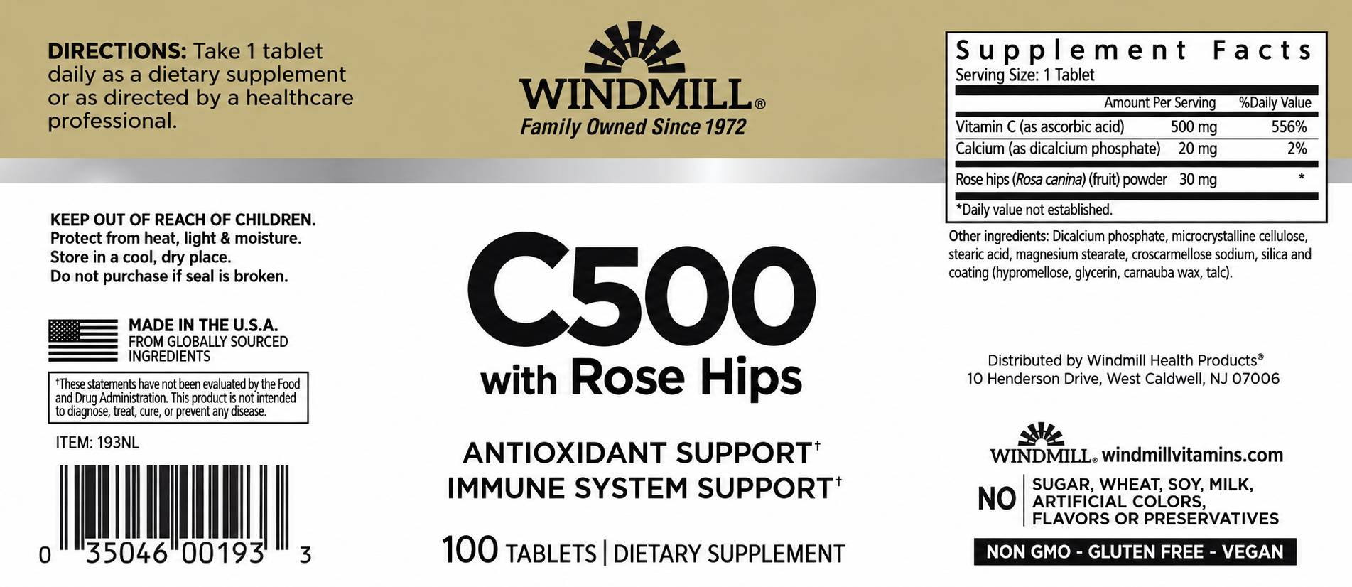 Windmill Vitamin C 500mg with Rose Hips Immune Support Tablets 100ct — view 2