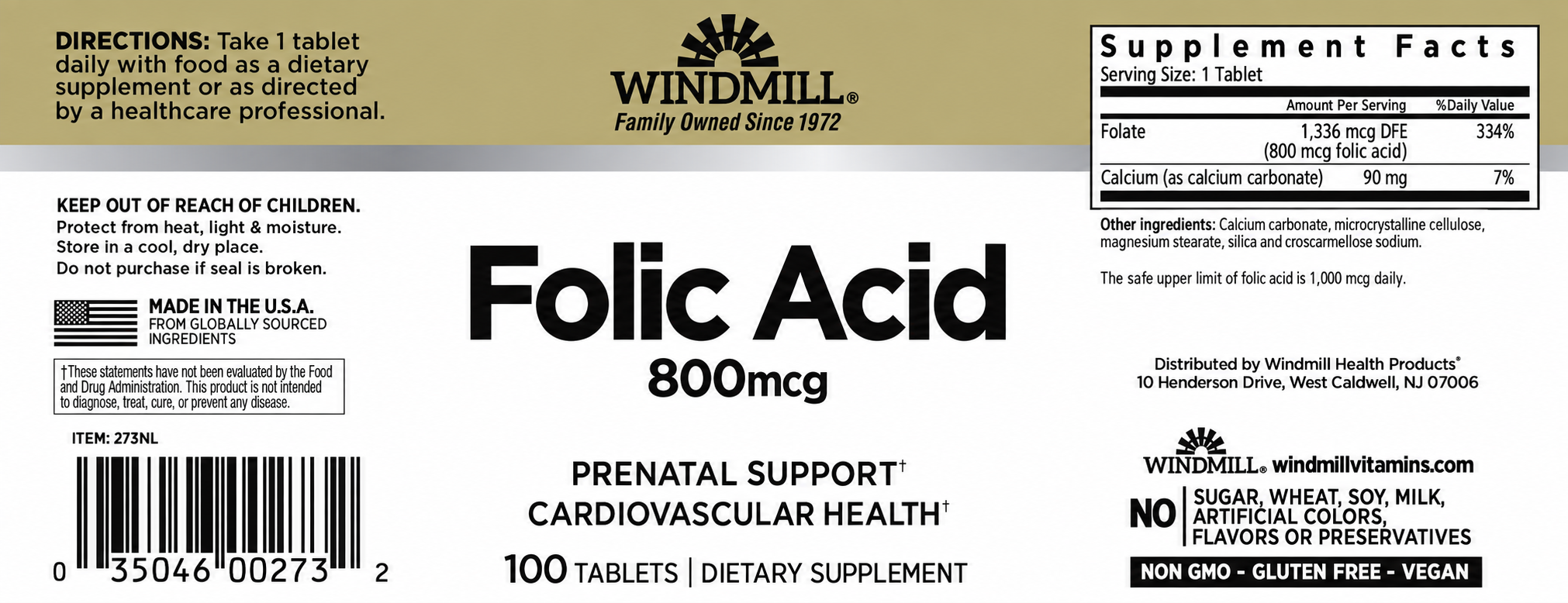 Windmill Folic Acid 800mcg Prenatal & Cardiovascular Support Tablets 100ct — view 2