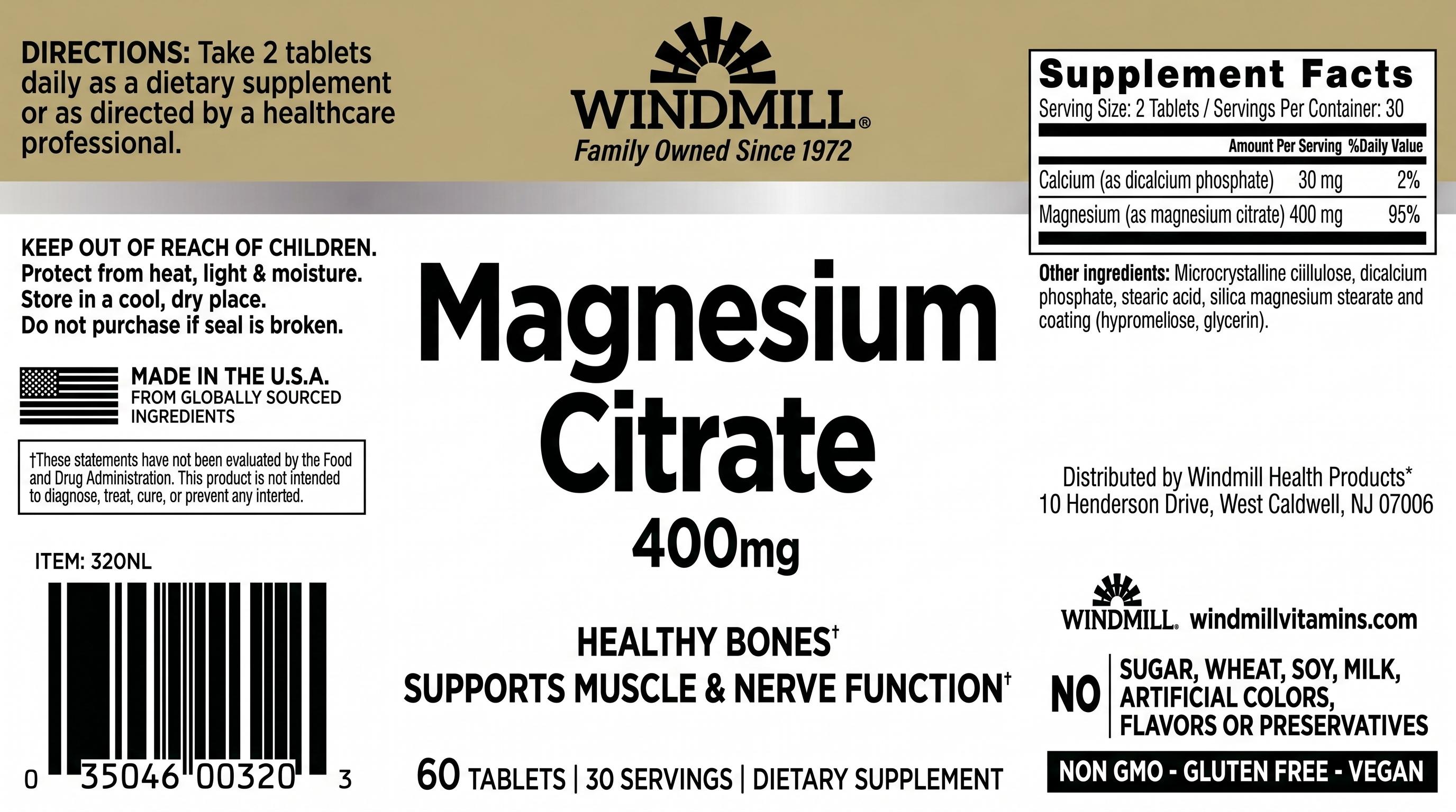 Windmill Magnesium Citrate 400mg Tablets 60ct — view 2