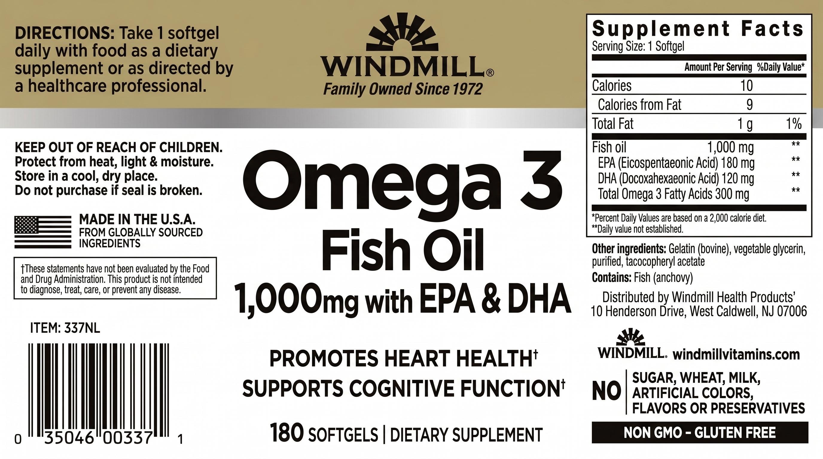 Windmill Omega-3 Fish Oil 1000mg Softgels 180ct — view 3