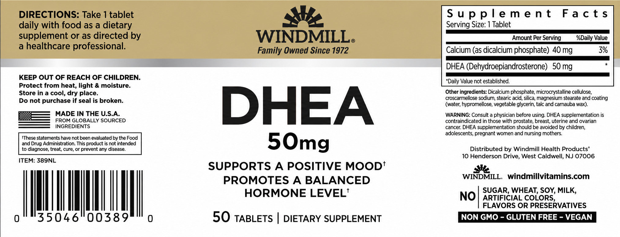 Windmill DHEA 50mg Hormone Support Tablets 50ct — view 2