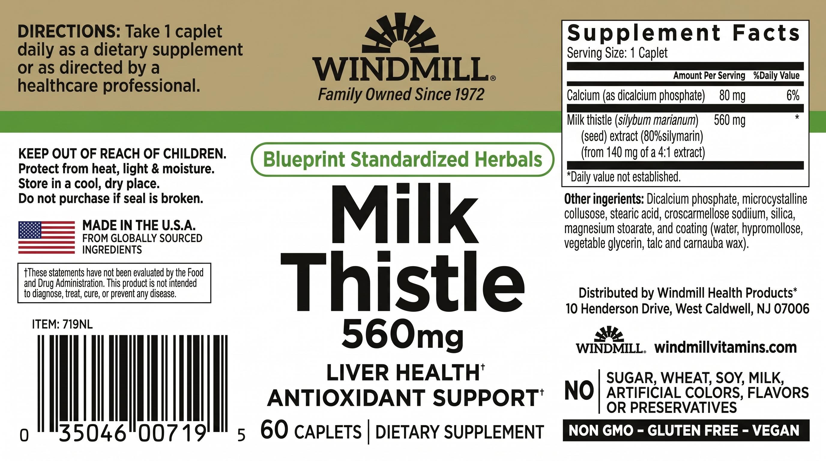 Windmill Milk Thistle 560mg Liver Support Caplets 60ct — view 2