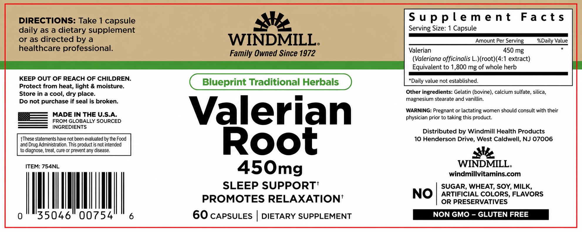 Windmill Valerian Root 450mg Sleep & Relaxation Support Capsules 60ct — view 2