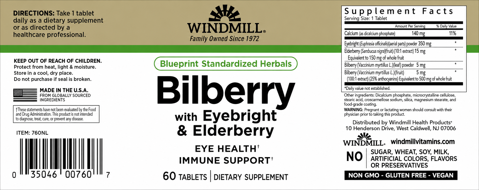 Windmill Bilberry with Eyebright & Elderberry Vision Support Tablets 60ct — view 2