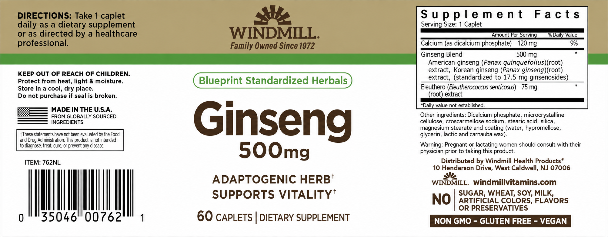Windmill Ginseng 500mg Energy & Vitality Support Caplets 60ct — view 2