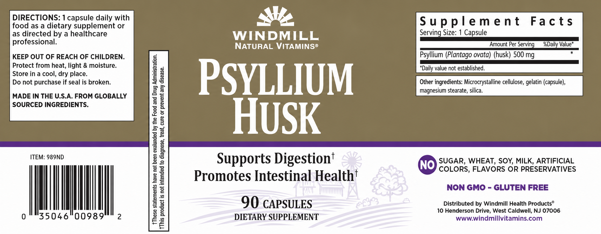 Windmill Psyllium Husk Fiber Digestive Support Capsules 90ct — view 2