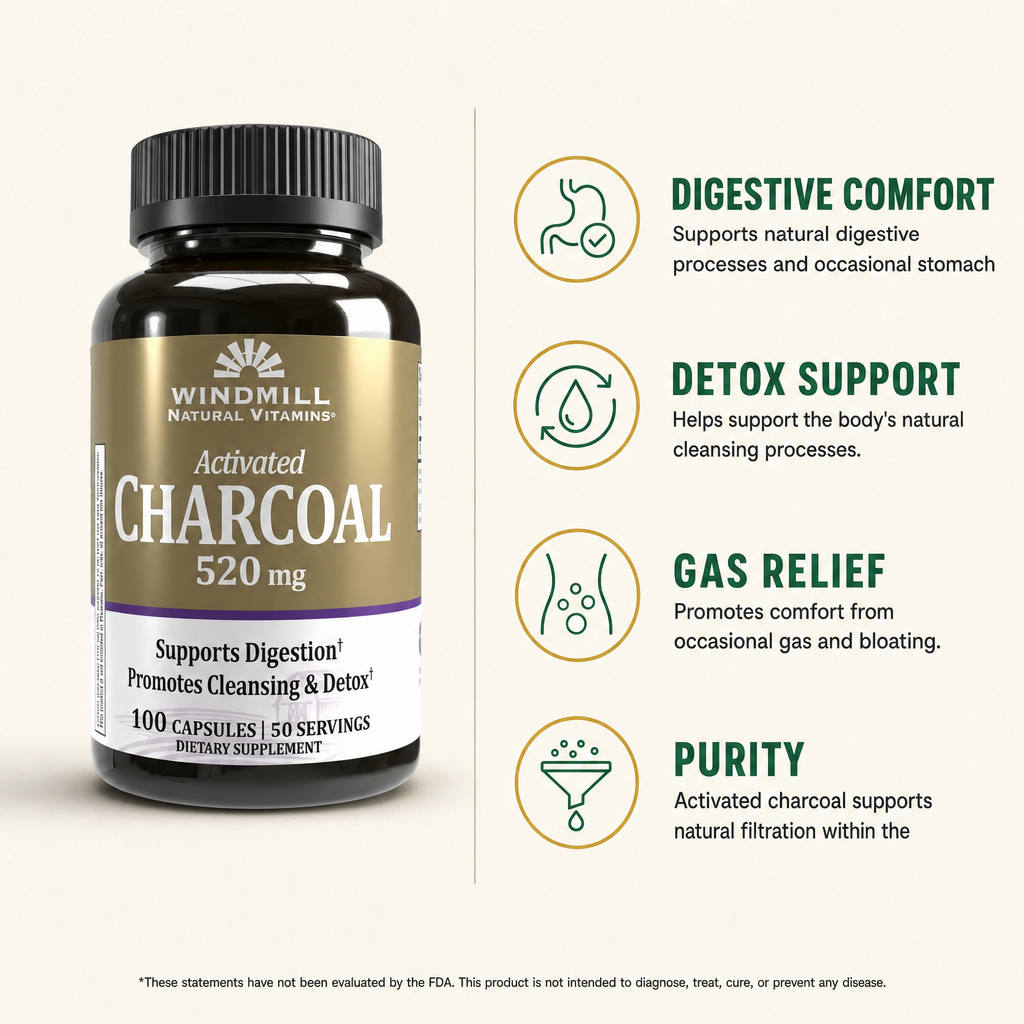 Windmill Activated Charcoal 520mg Capsules 100ct — view 2
