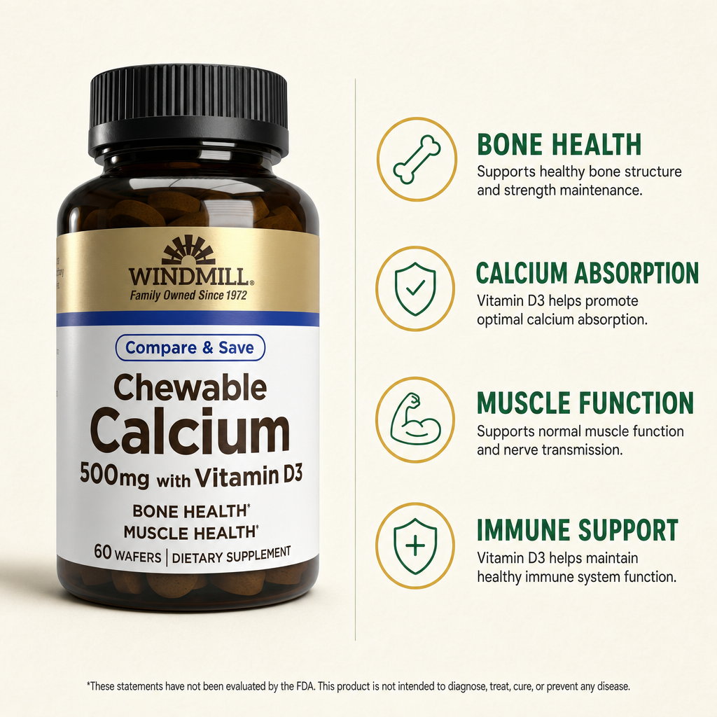 Calcium 500mg & Vitamin D3 Chewable Tablets 60ct — view 2