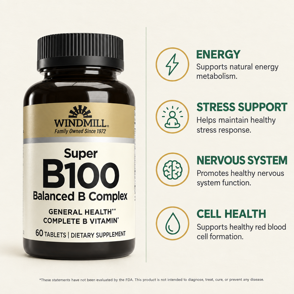 Windmill Super B100 Balanced B Complex Tablets 60ct — view 2