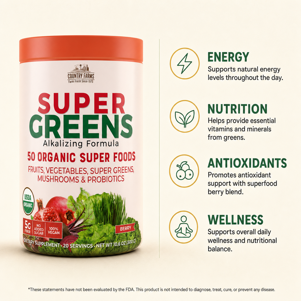 Country Farms Super Greens Berry Flavor Powder 10.6 oz — view 2