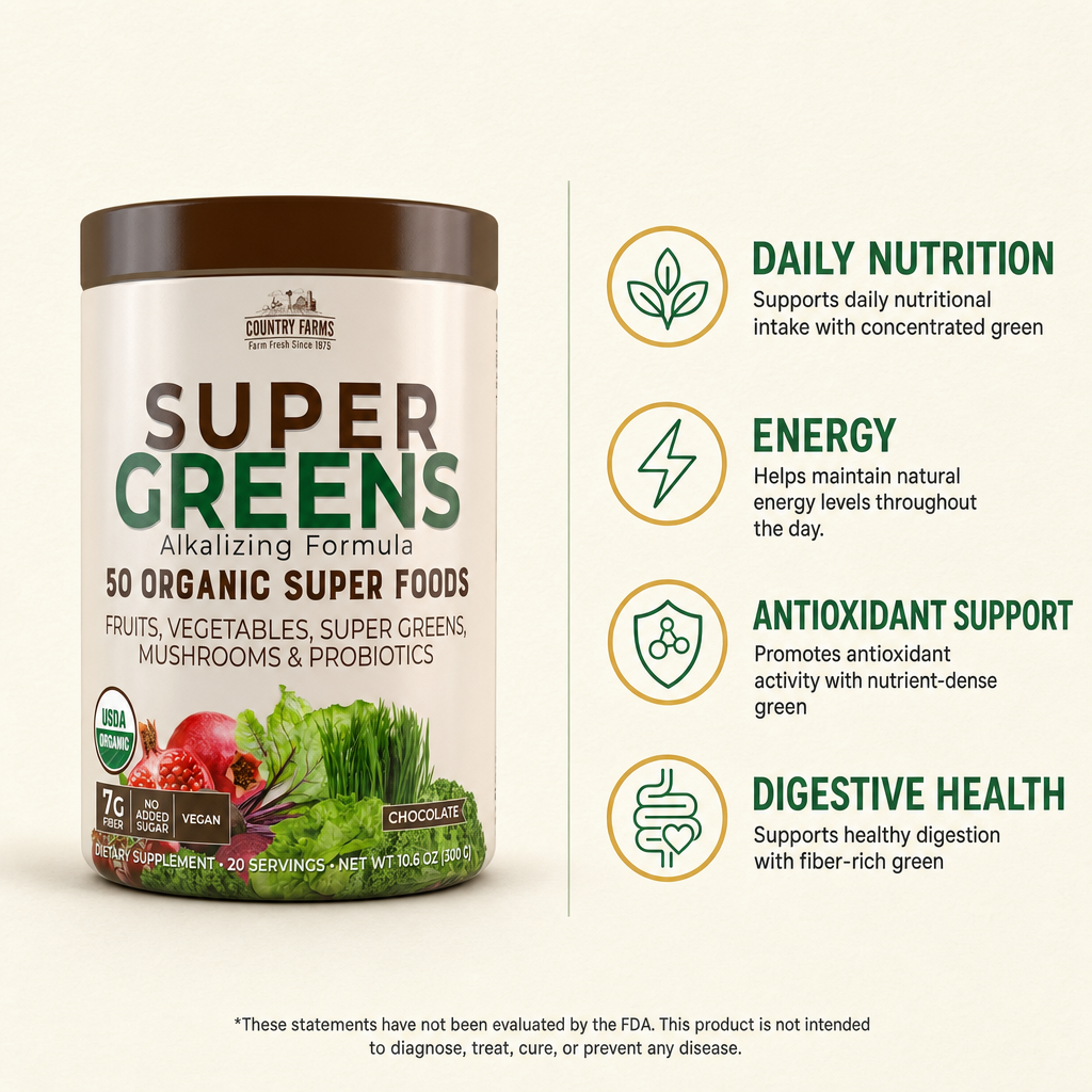 Country Farms Super Greens Chocolate Flavor Powder 10.6 oz — view 2