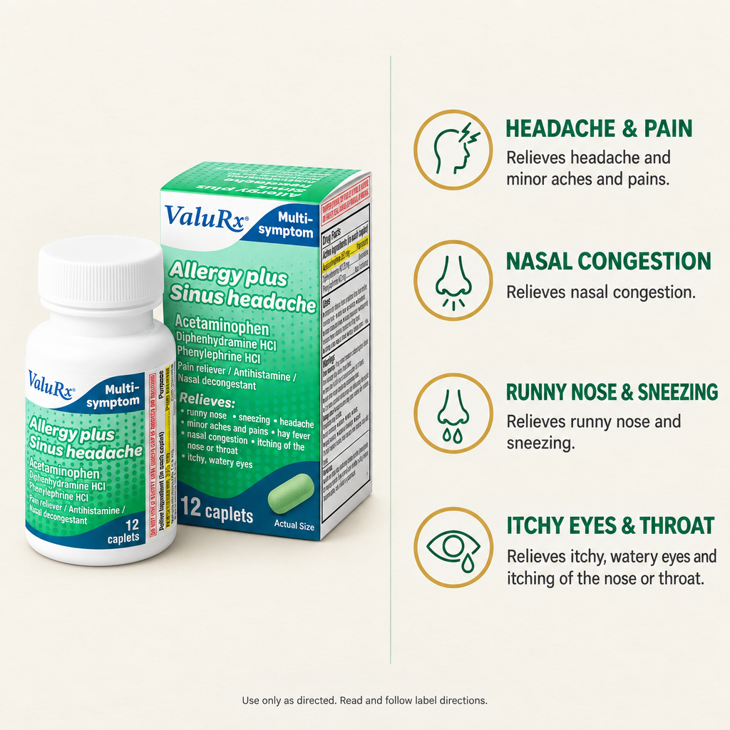ValuRx Allergy Plus Sinus Headache Relief Caplets 12ct — view 2