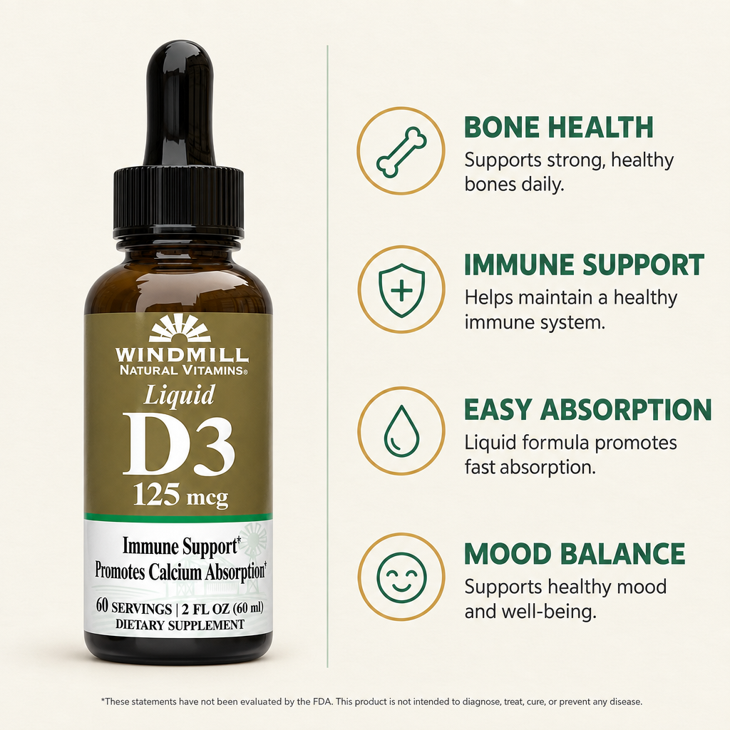 Windmill Natural Vitamins Liquid D3 125mcg Bone & Immune Support Liquid 2oz — view 2
