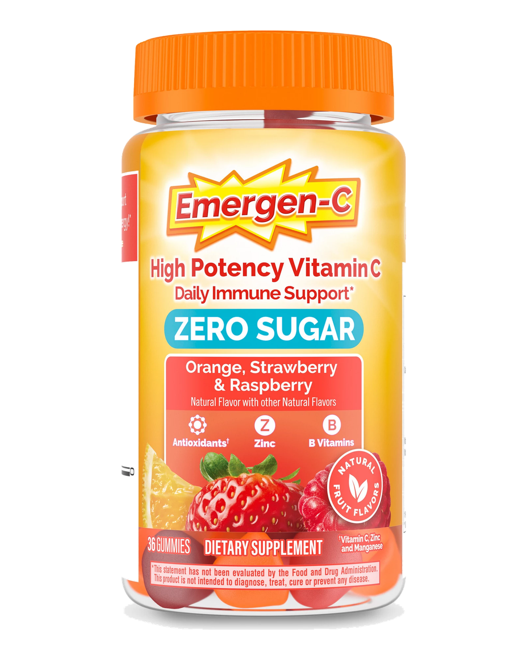 Emergen-C Zero Sugar Vitamin C Gummies Orange, Strawberry & Raspberry 36ct