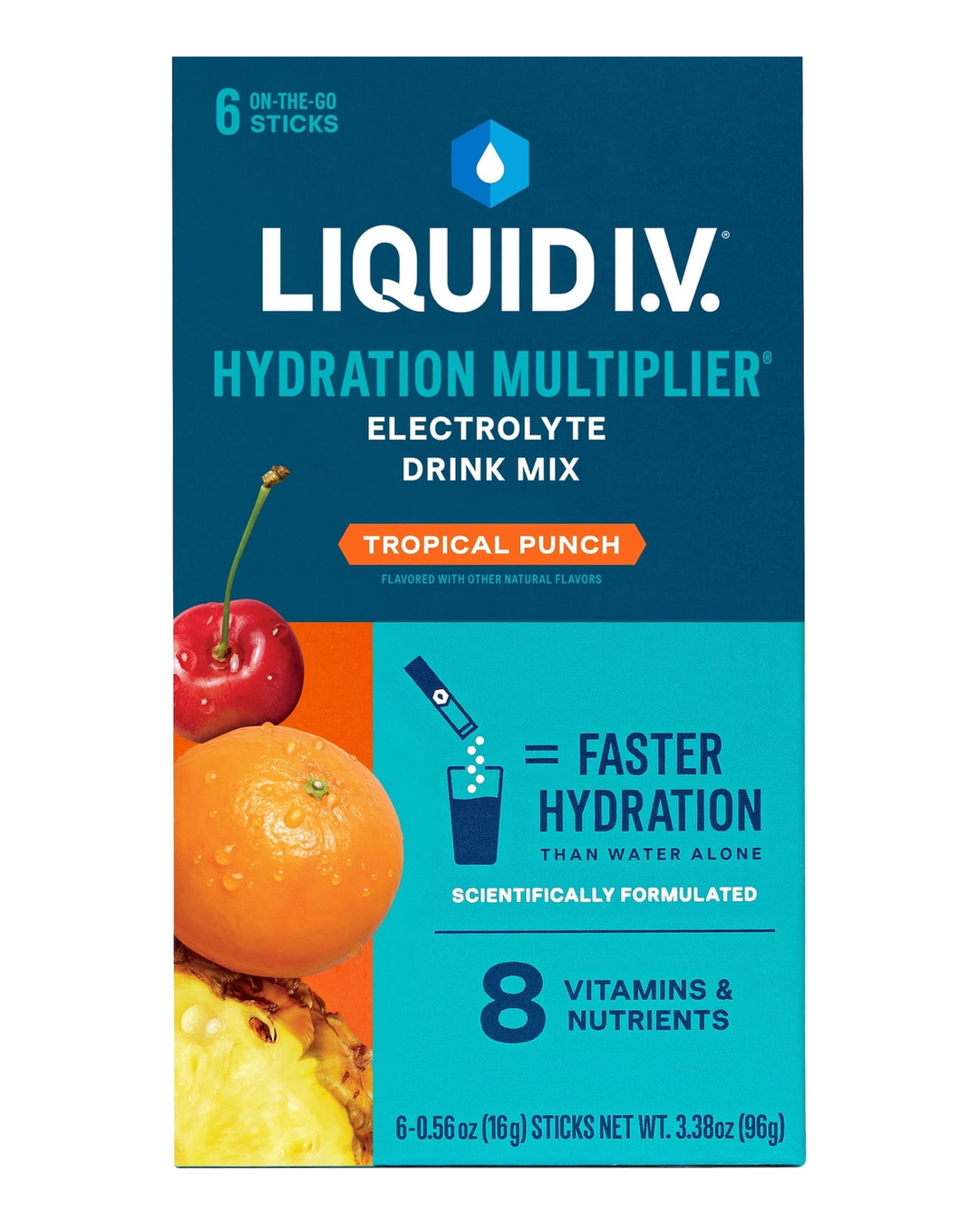 Liquid IV Hydration Multiplier Tropical Punch Electrolyte Drink Mix Sticks 6ct