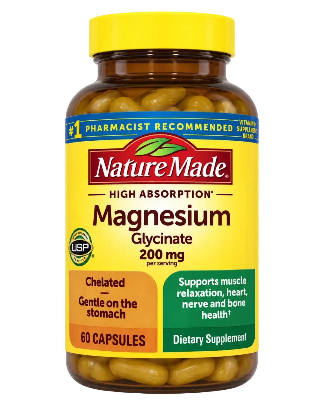 Nature Made High Absorption Magnesium Glycinate 200mg Capsules 60ct