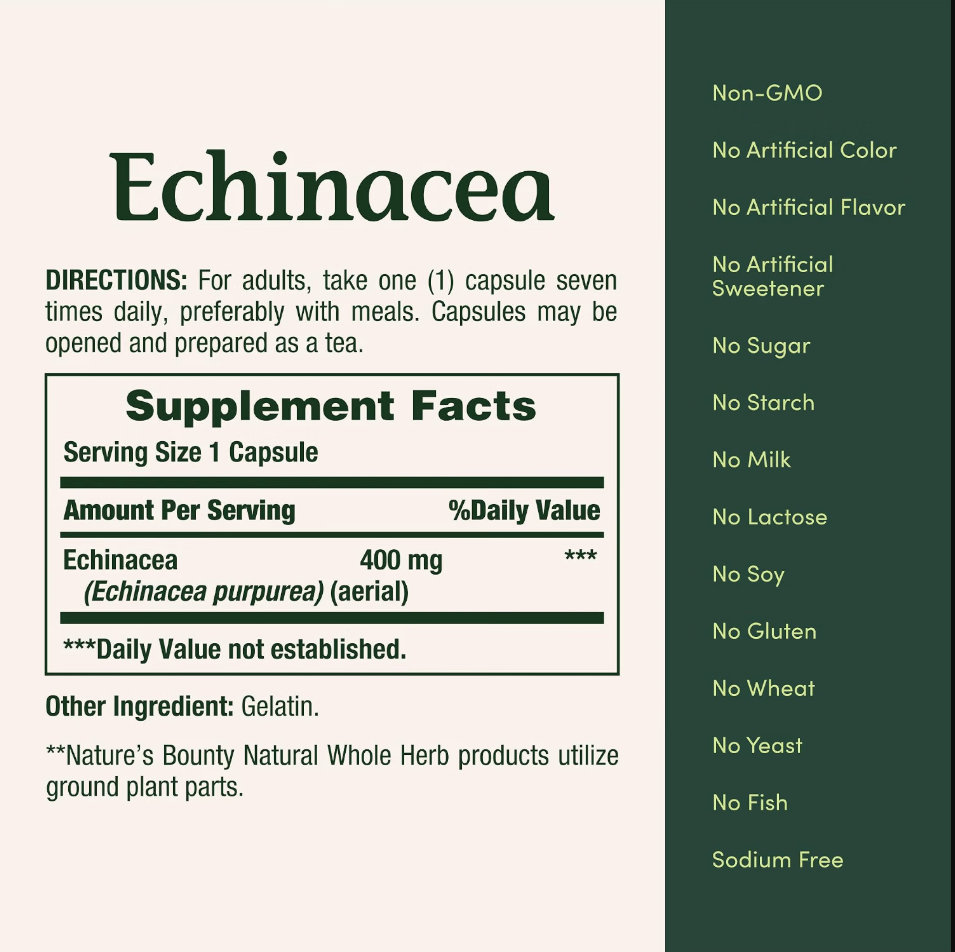 Nature's Bounty Echinacea 400mg Capsules 100ct — view 4