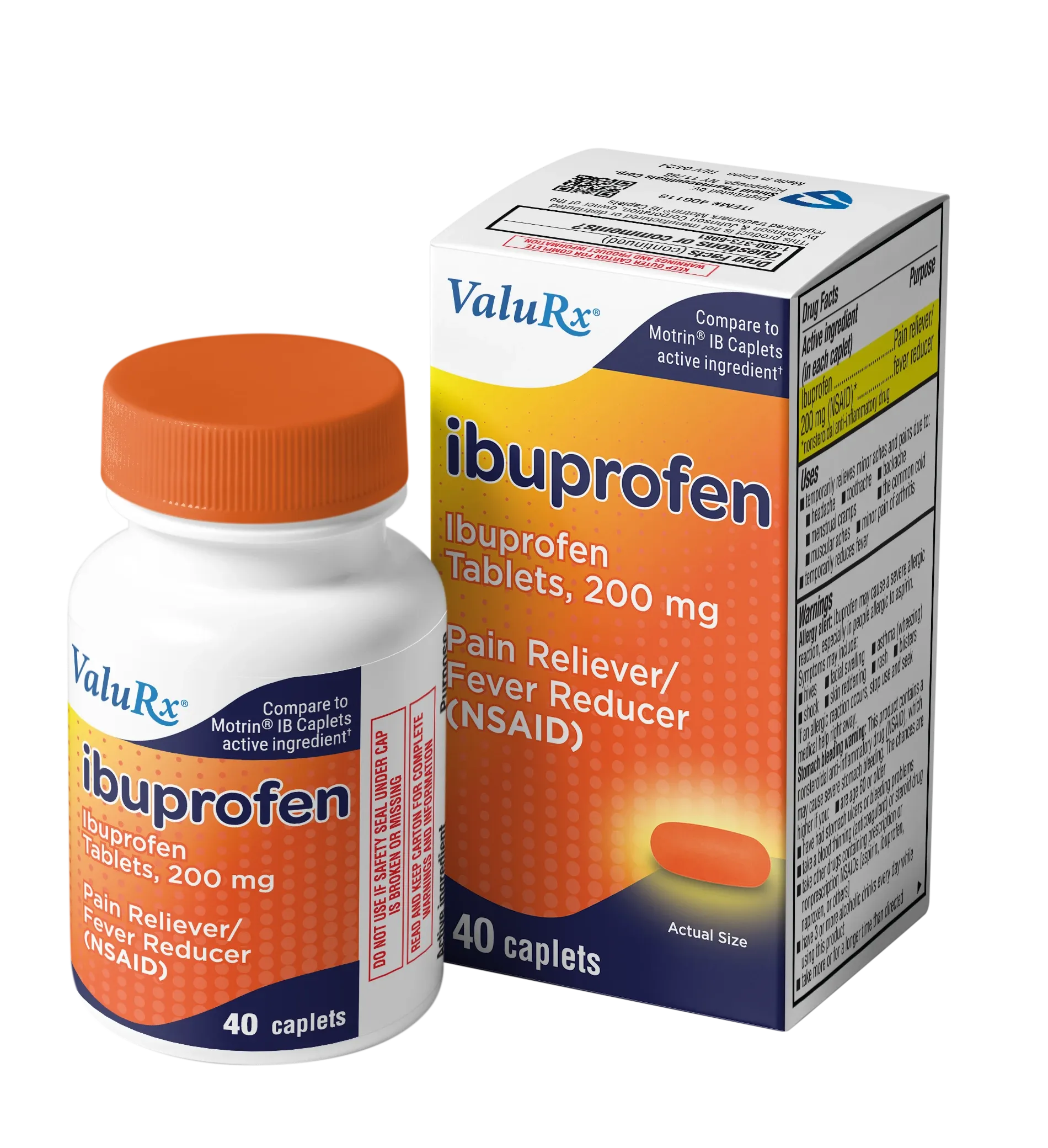 ValuRx Pain Relief Ibuprofen Caplets Orange 40ct - Image 1 of 2