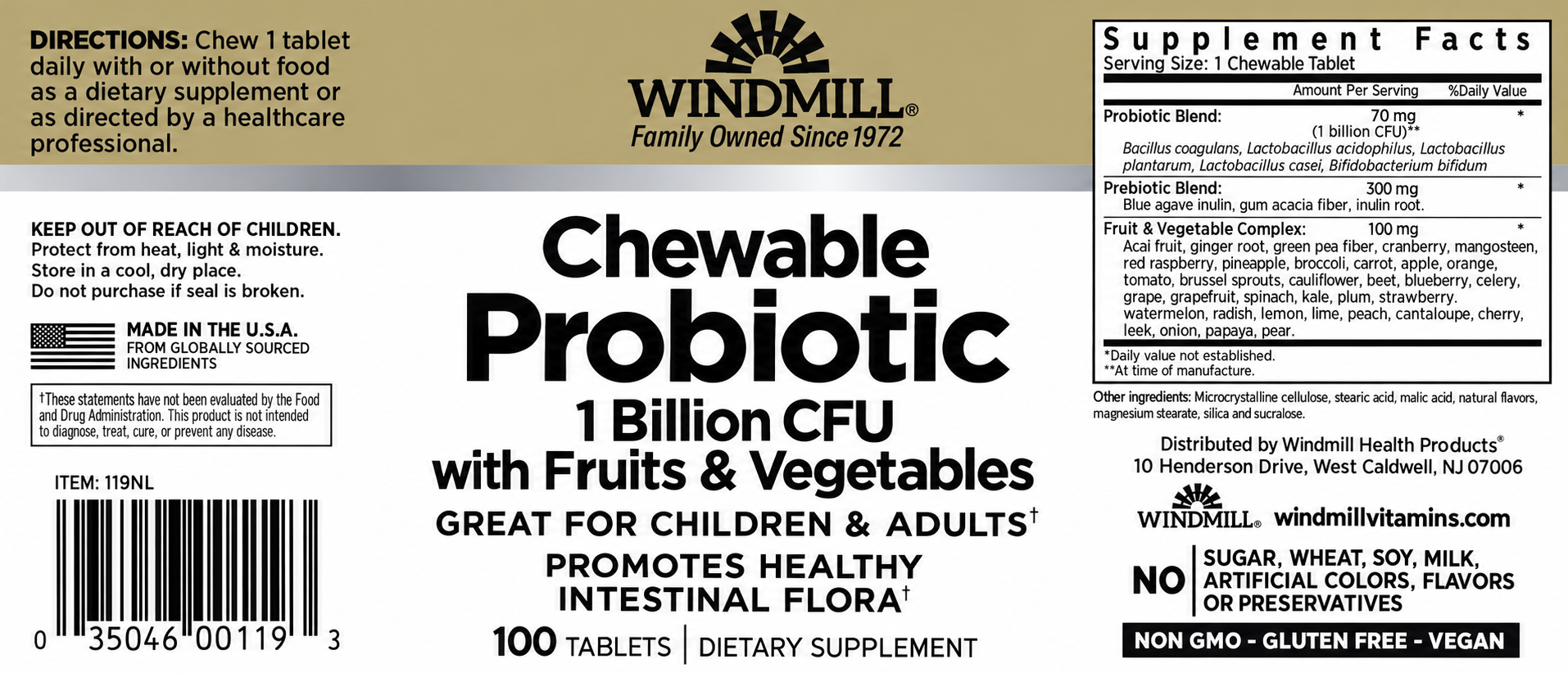 Windmill Chewable Probiotic 1 Billion CFU with Fruits & Vegetables Tablets 100ct — view 2