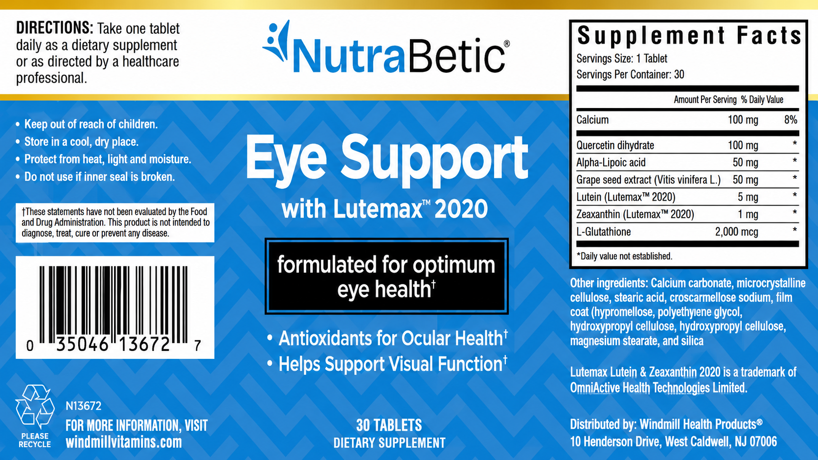 NutraBetic Eye Support with Lutemax 2020 Vision Health Tablets 30ct — view 2