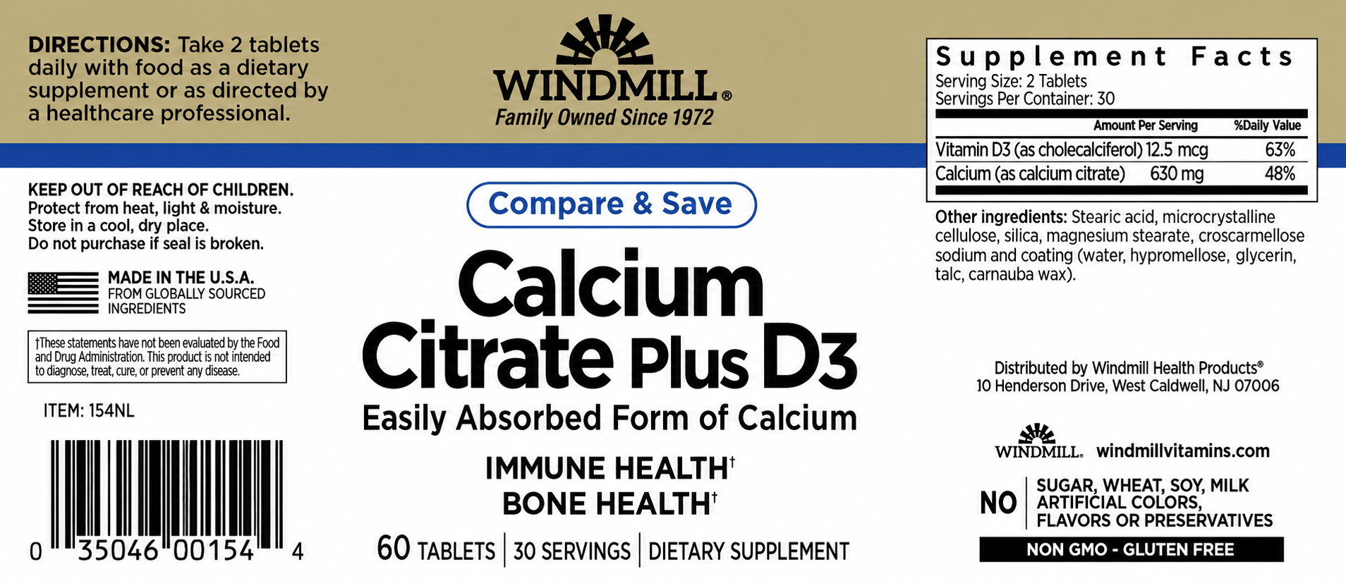 Windmill Calcium Citrate Plus D3 Bone Health Tablets 60ct — view 2