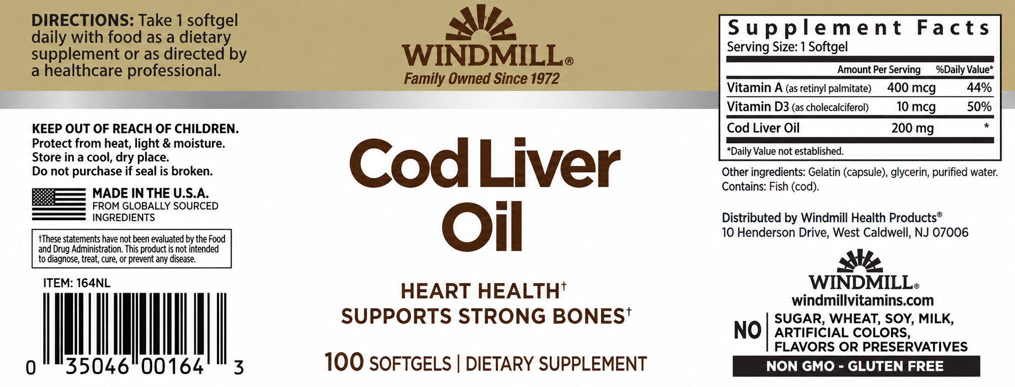 Windmill Cod Liver Oil Omega-3 with Vitamin A & D3 Softgels 100ct — view 2