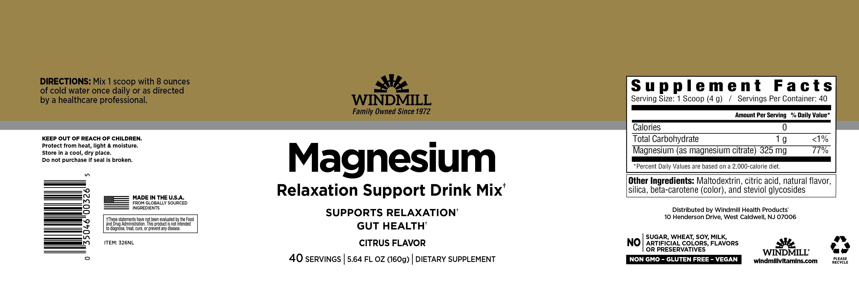 Windmill Magnesium Relaxation Support Drink Mix 40 Servings fl. Oz 5.64ct — view 2