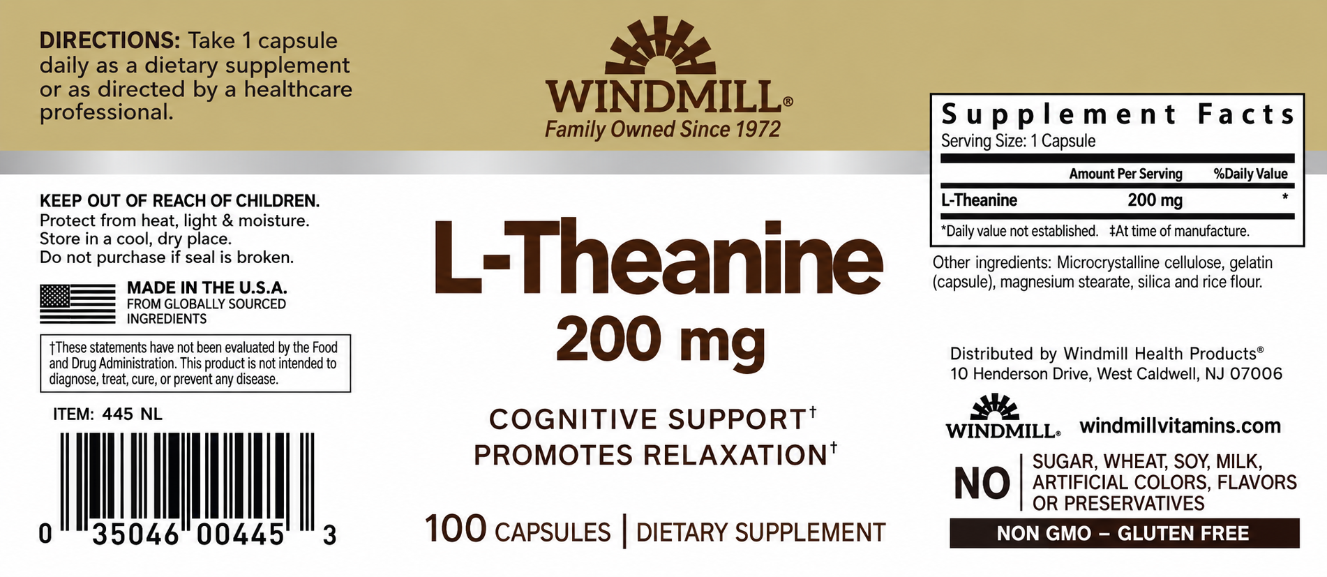 Windmill L-Theanine 200mg Capsules 100ct — view 2