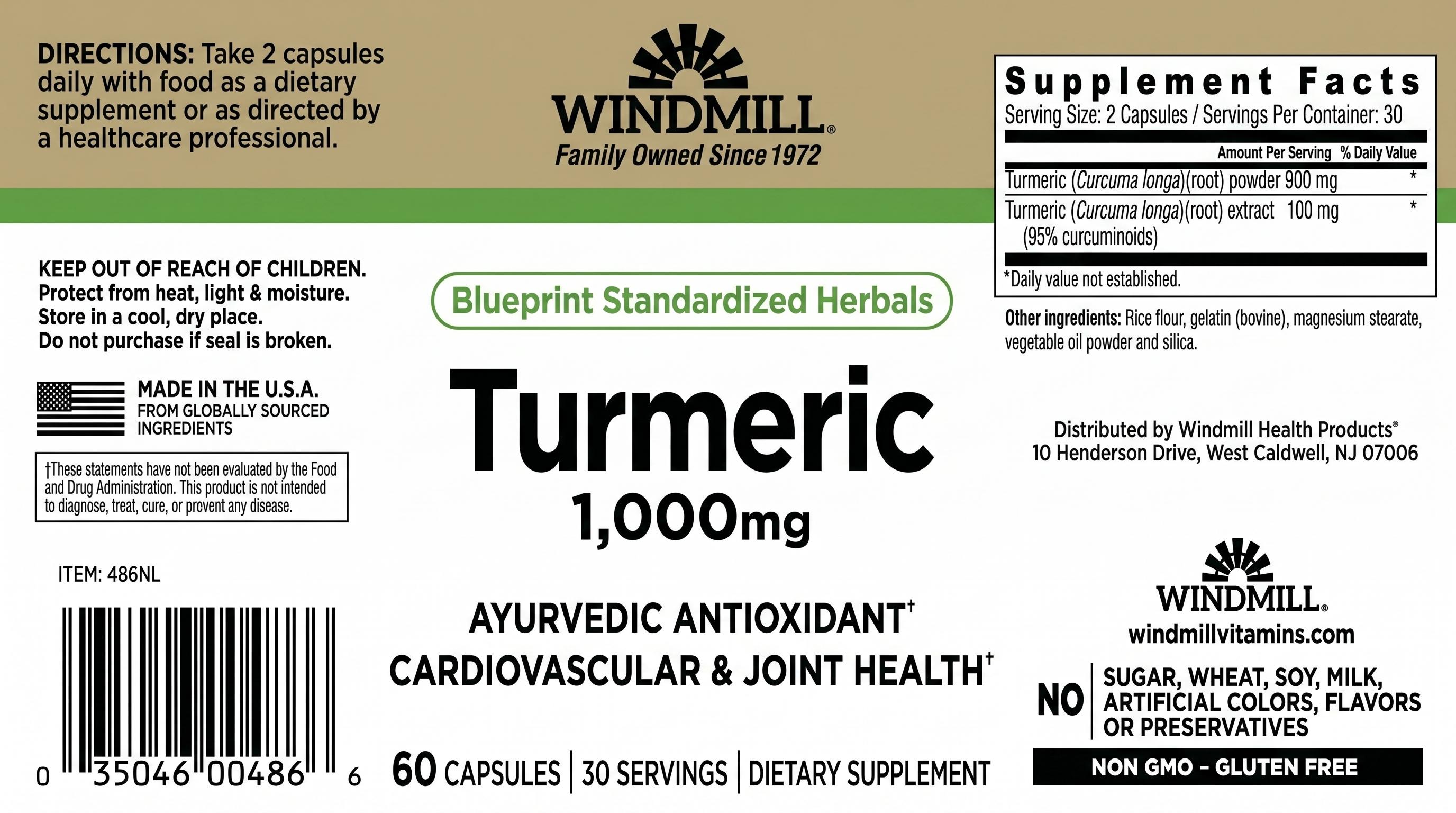 Windmill Turmeric 1000mg Capsules 60ct — view 3