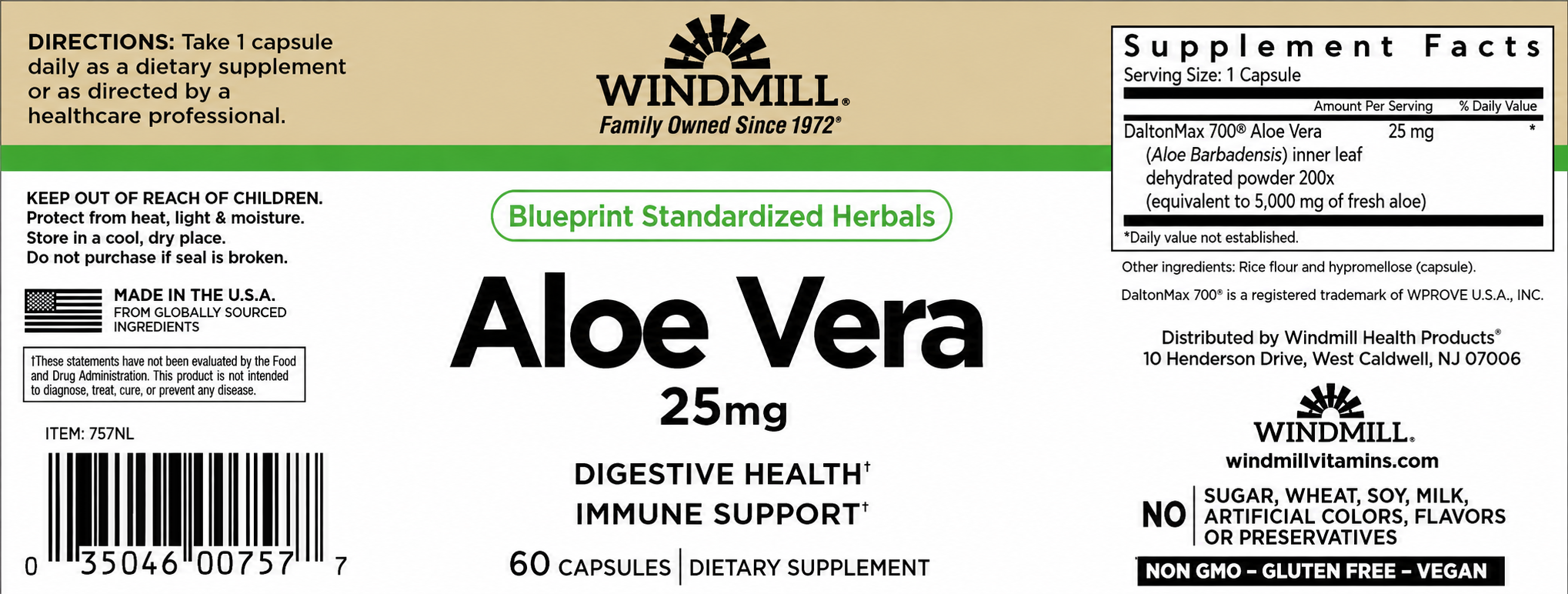 Windmill Aloe Vera 25mg Digestive Health & Immune Support Capsules 60ct — view 2