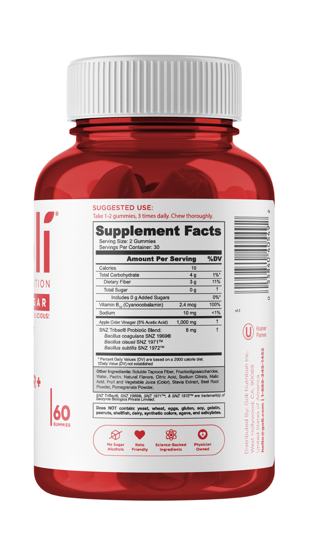 Goli Zero Sugar Apple Cider Vinegar+ Gummies 60ct — view 5