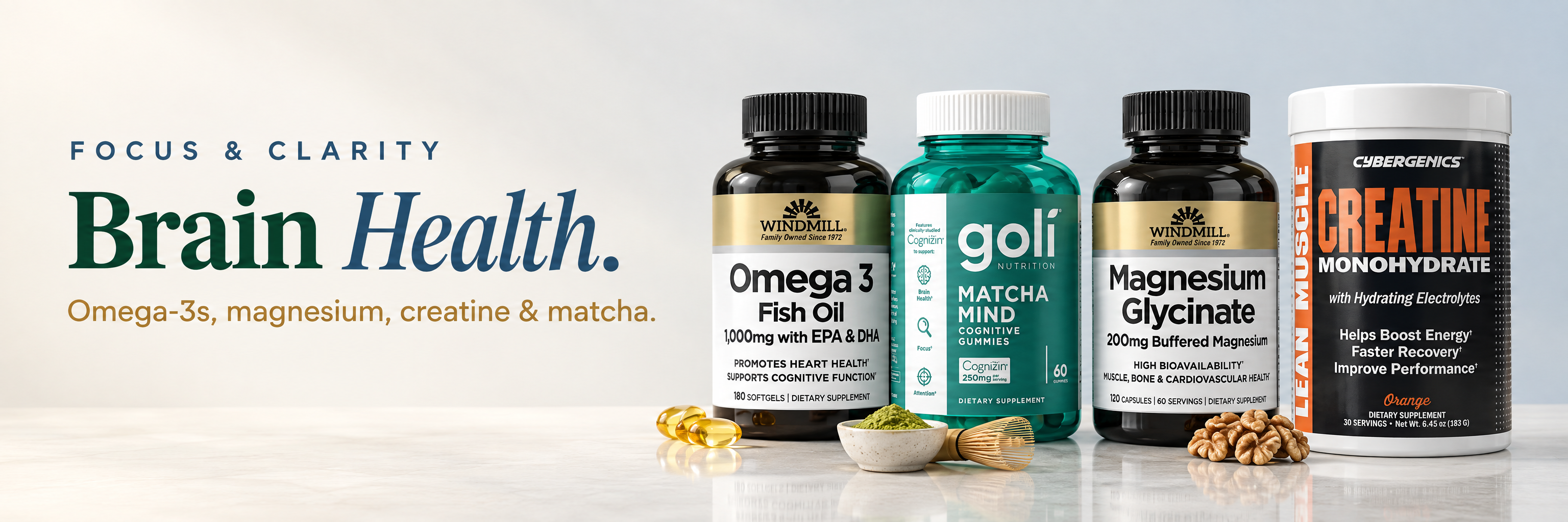 Brain Health — omega-3s, magnesium, creatine and matcha