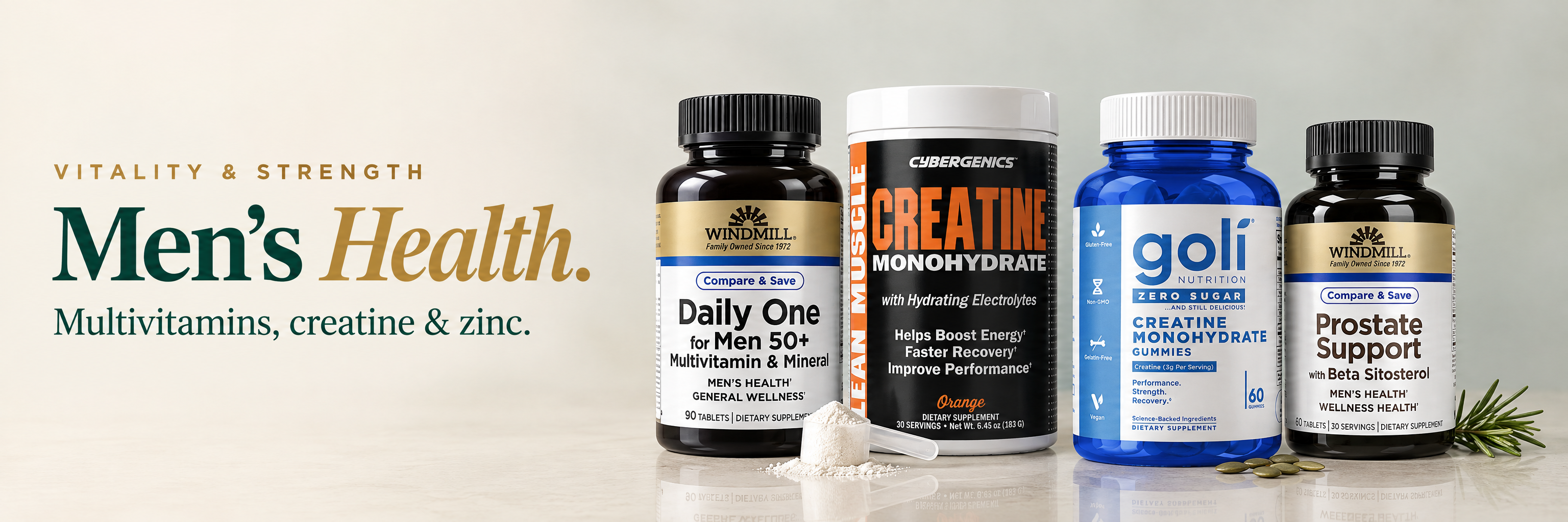 Men's Health — multivitamins, creatine and zinc