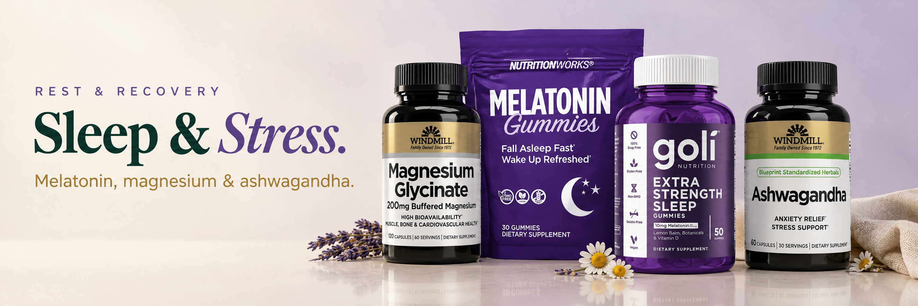 Sleep & Stress — melatonin, magnesium and ashwagandha